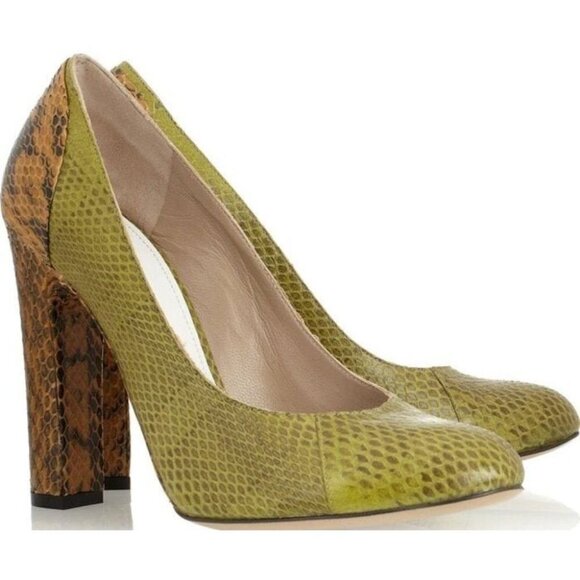 Chloe Yellow Orange/Brown Two-tone Snake Skin Elaphe Pumps size 11 - Picture 2 of 15